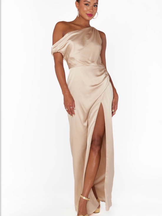 Show Me Your MuMu Dresses & Skirts - Show Me Your MuMu One-Shoulder Satin Gown in Champagne Gold